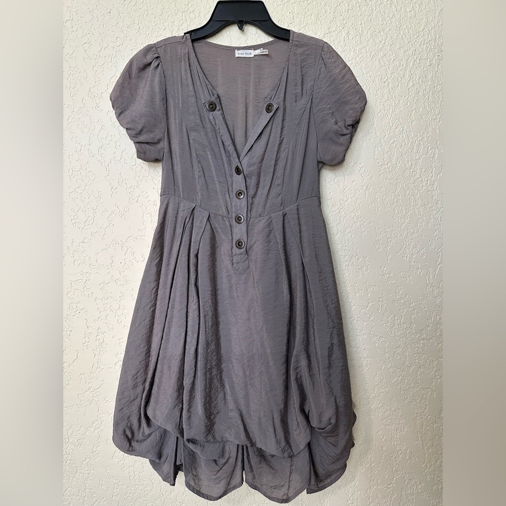 Blue Bird Women's Gray Button-Front Short Sleeve Dress